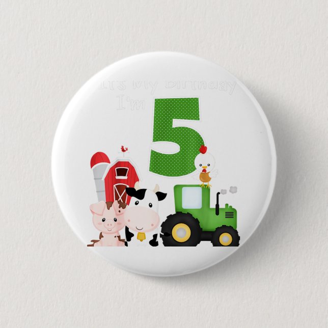 Farm Barnyard Animals Tractor 5th Birthday 5 Year 6 Cm Round Badge (Front)