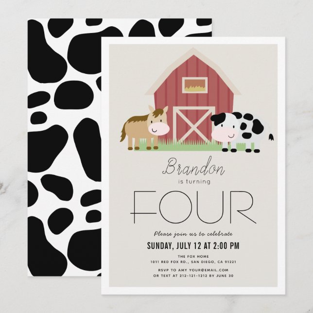 Farm Barnyard Beige Birthday Invitation (Front/Back)