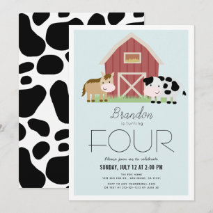Farm Barnyard Blue Boy Birthday Invitation