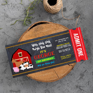 Farm Barnyard Entrance Ticket Pass Birthday Invitation