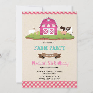 Farm barnyard girl birthday party invitation