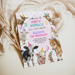 Farm Barnyard Party Animals Girl Birthday Invitation<br><div class="desc">This invitation showcases adorable girly farm animals,  colourful balloons in shades of pink,  purple,  and turquoise,  and a sprinkle of confetti,  creating a joyous and vibrant design that promises a barnyard bash like no other.</div>