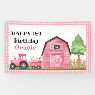 Farm / Barnyard Pink Birthday Banner