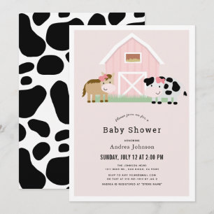Farm Barnyard Pink Girl Baby Shower Invitation