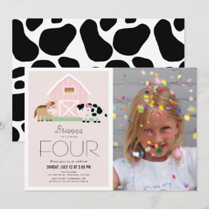 Farm Barnyard Pink Girl Photo Birthday Invitation