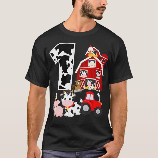Farm Barnyard Theme Pig Cow Horse 1st Birthday 1 T-Shirt (Front)
