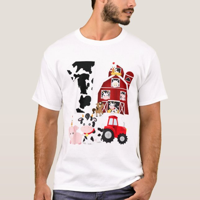 Farm Barnyard Theme Pig Cow Horse 1st Birthday T-Shirt (Front)