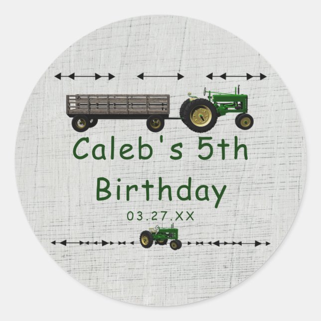 Farm Barnyard Tractor Birthday Party Favour Classic Round Sticker (Front)