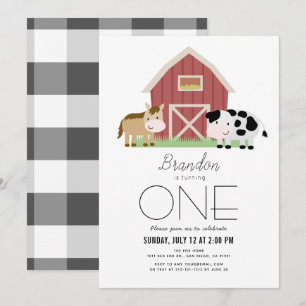 Farm Barnyard White Gender-neutral 1st Birthday In Invitation