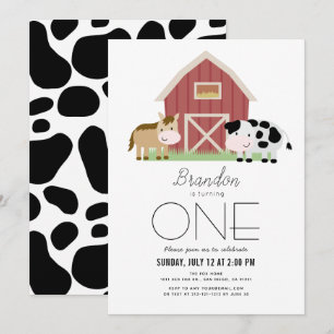 Farm Barnyard White Gender-neutral 1st Birthday Invitation
