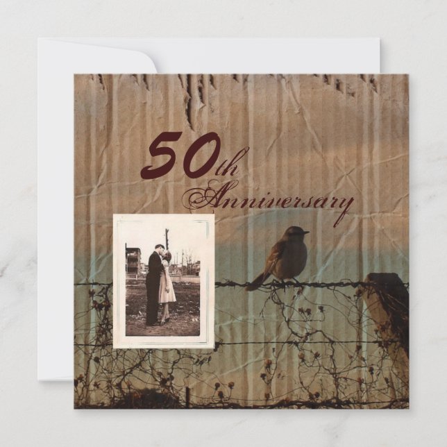 Farm bird western barn 50th wedding anniversary invitation (Front)