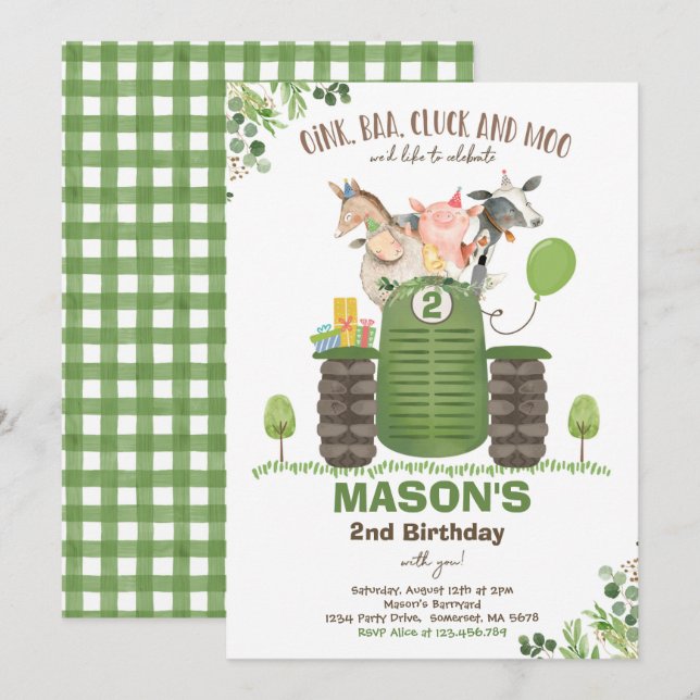 Farm Birthday Boy Old MacDonald Barnyard Party Invitation (Front/Back)