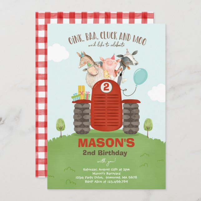 Farm Birthday Boy Old MacDonald Barnyard Party Invitation (Front/Back)