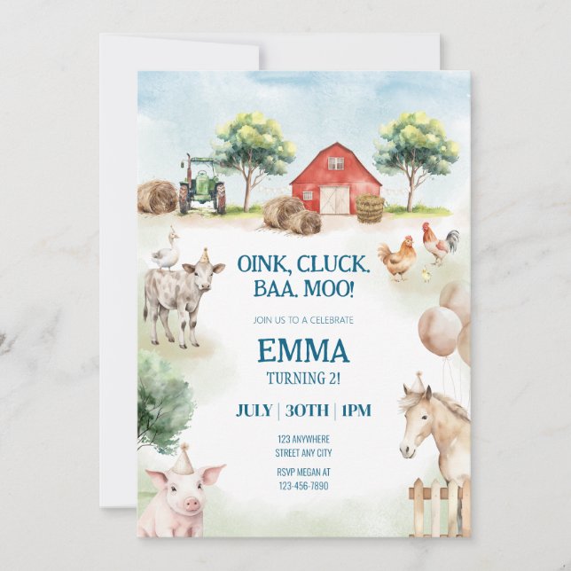 Farm Birthday Editable Template - Barn Animals (Front)