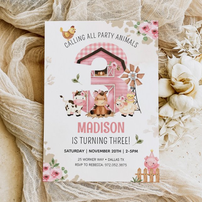 FARM BIRTHDAY Farm Animals 3rd Birthday Invitation (Creator Uploaded)