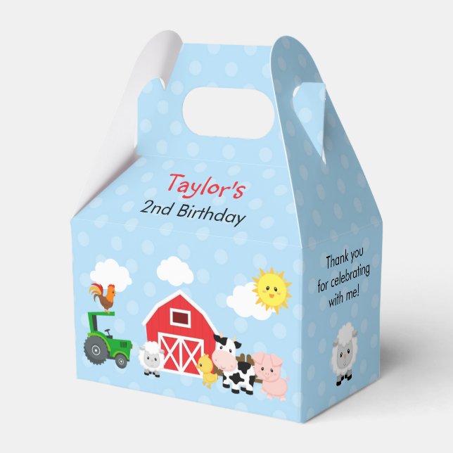 Farm Birthday Favour Box (Gable Box) - Blue Boys (Front Side)