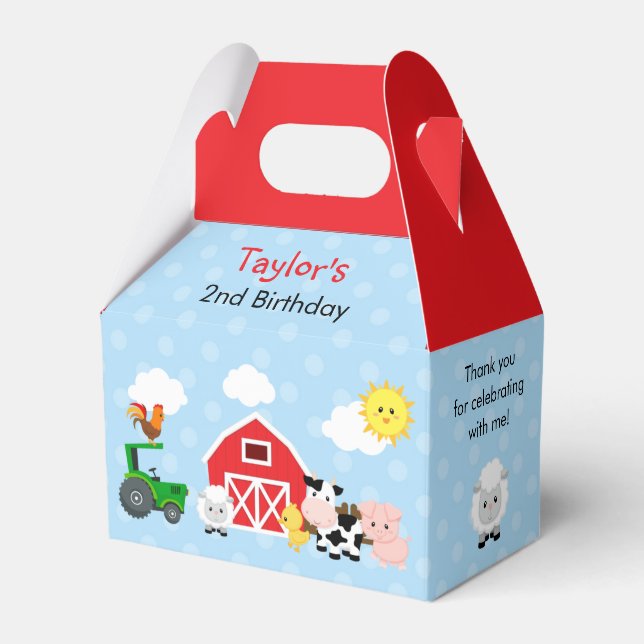 Farm Birthday Favour Boxes (Gable Box) - Blue Boys (Front Side)