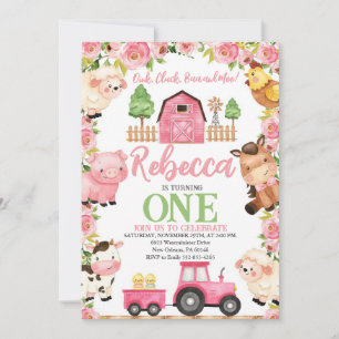 Farm Birthday for Girl, Farm Animals Invitation