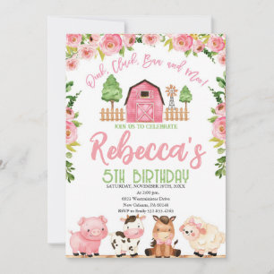 Farm Birthday for Girl, Farm Animals Invitation