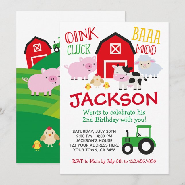 Farm Birthday Invitation (Front/Back)