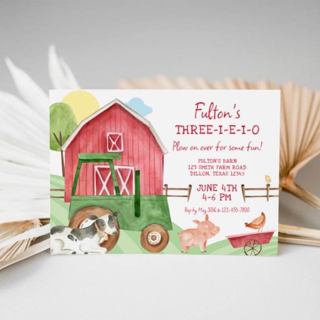 Farm Birthday Invitation (Three-I-E-I-O Birthday Invitation)