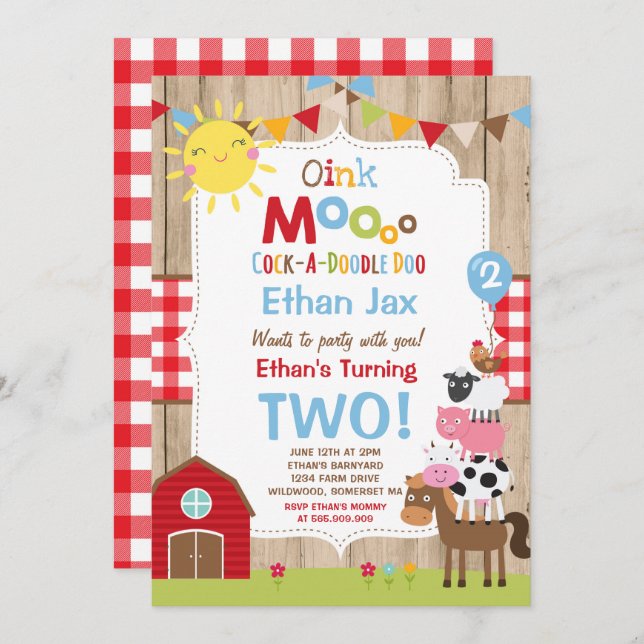 Farm Birthday Invitation Barnyard Birthday Party (Front/Back)
