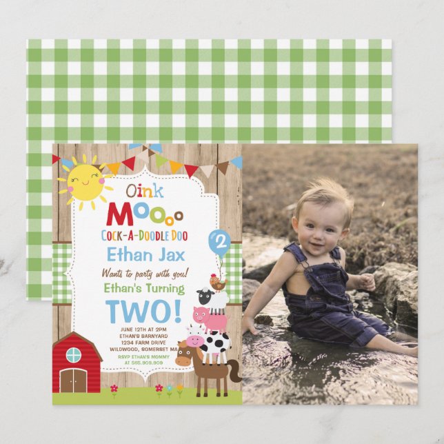 Farm Birthday Invitation Barnyard Birthday Party (Front/Back)