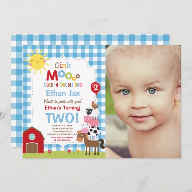 Farm Birthday Invitation Barnyard Birthday Party (Front/Back)