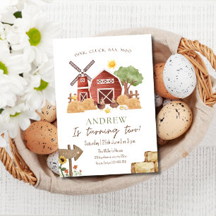  Farm Birthday Invitation, Barnyard Boys Birthday Invitation