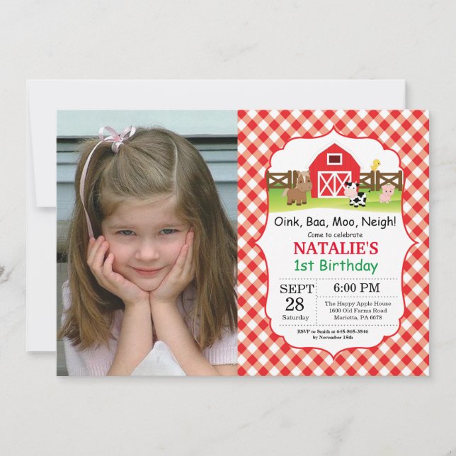 Farm Birthday Invitation Barnyard Party (Front)