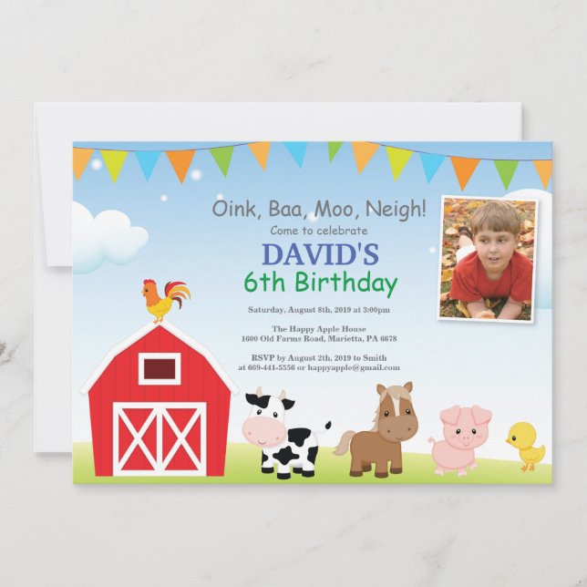 Farm Birthday Invitation Barnyard Party (Front)