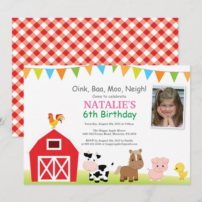 Farm Birthday Invitation Barnyard Party (Front/Back)