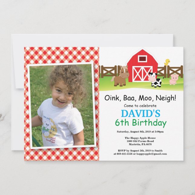 Farm Birthday Invitation Barnyard Party (Front)
