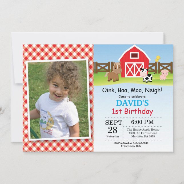 Farm Birthday Invitation Barnyard Party (Front)