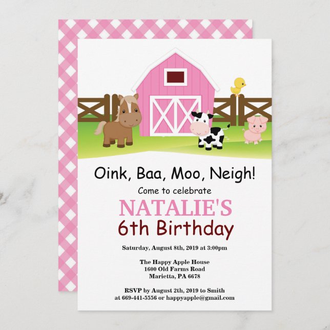 Farm Birthday Invitation Barnyard Party (Front/Back)