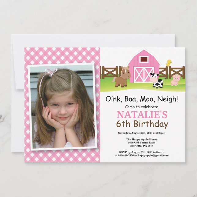 Farm Birthday Invitation Barnyard Party (Front)