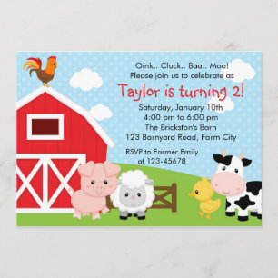 Farm Birthday Invitation - Boy (Blue) - Barnyard