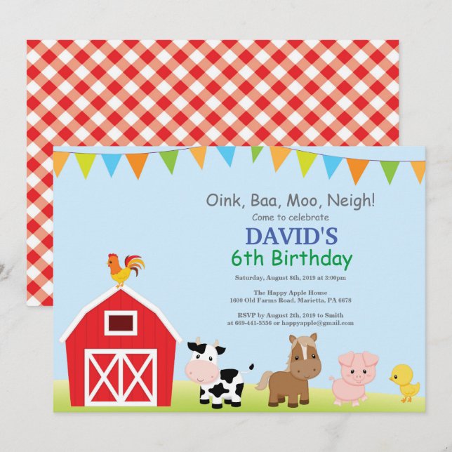 Farm Birthday Invitation Country Barnyard Party (Front/Back)