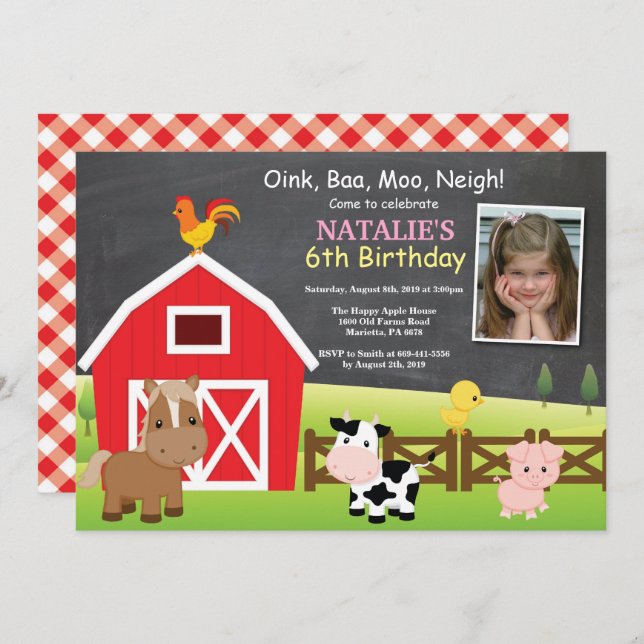Farm Birthday Invitation Country Barnyard Party (Front/Back)
