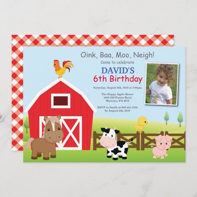 Farm Birthday Invitation Country Barnyard Party (Front/Back)