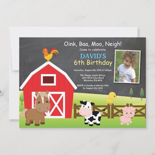 Farm Birthday Invitation Country Barnyard Party (Front)