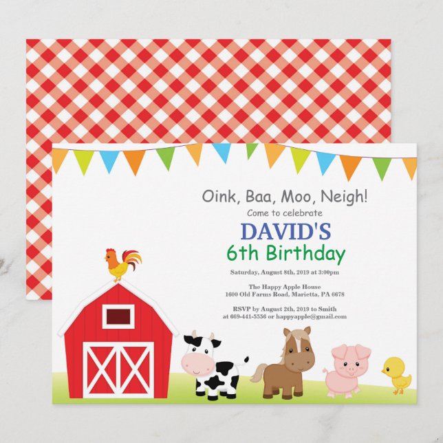 Farm Birthday Invitation Country Barnyard Party (Front/Back)