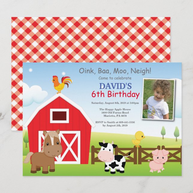 Farm Birthday Invitation Country Barnyard Party (Front/Back)