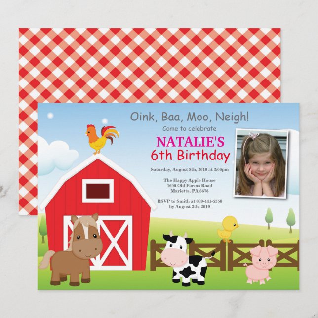 Farm Birthday Invitation Country Barnyard Party (Front/Back)
