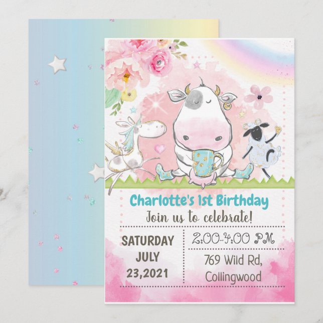 Farm Birthday Invitation, Cow invitation, cow invi Invitation (Front/Back)