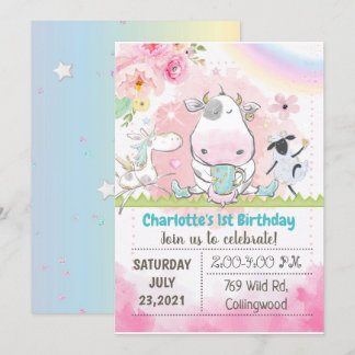 Farm Birthday Invitation, Cow invitation, cow invi Invitation