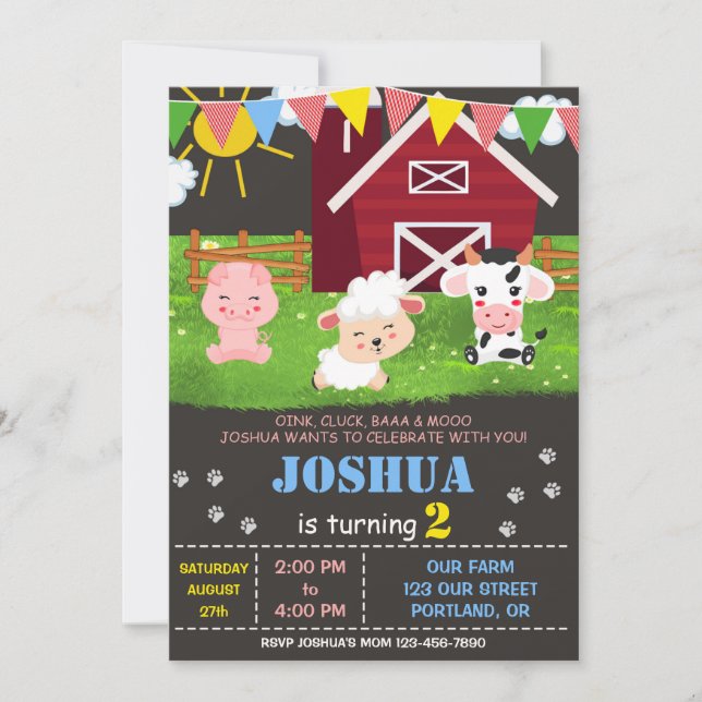 Farm birthday invitation Farm animals party invite (Front)