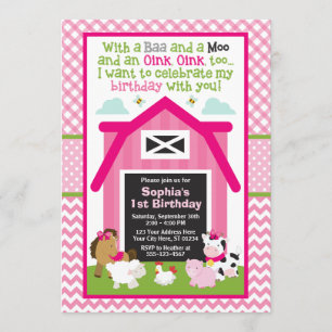 Farm Birthday Invitation   Girl Barnyard Birthday