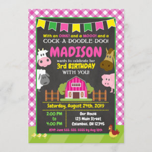 Farm Birthday Invitation / Girl Barnyard Party