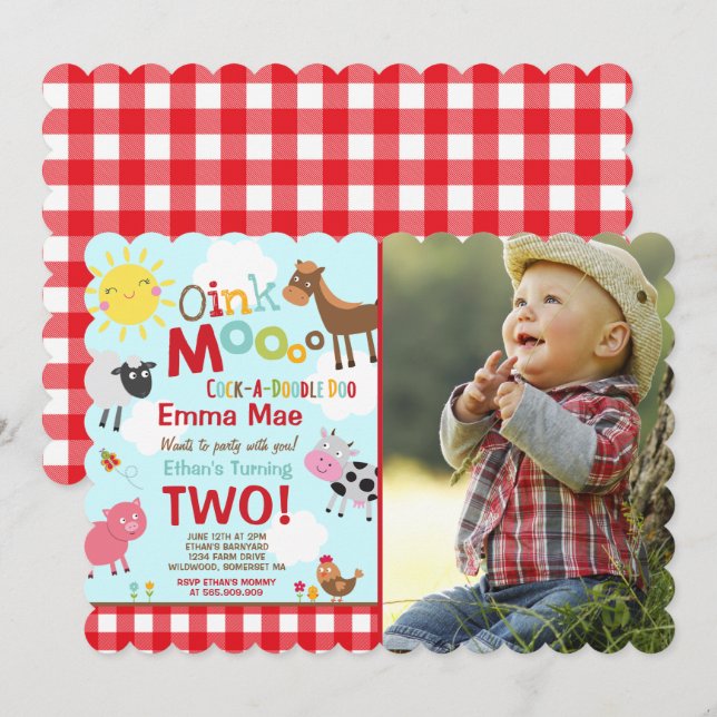 Farm Birthday Invitation Old MacDonald Farm Party (Front/Back)